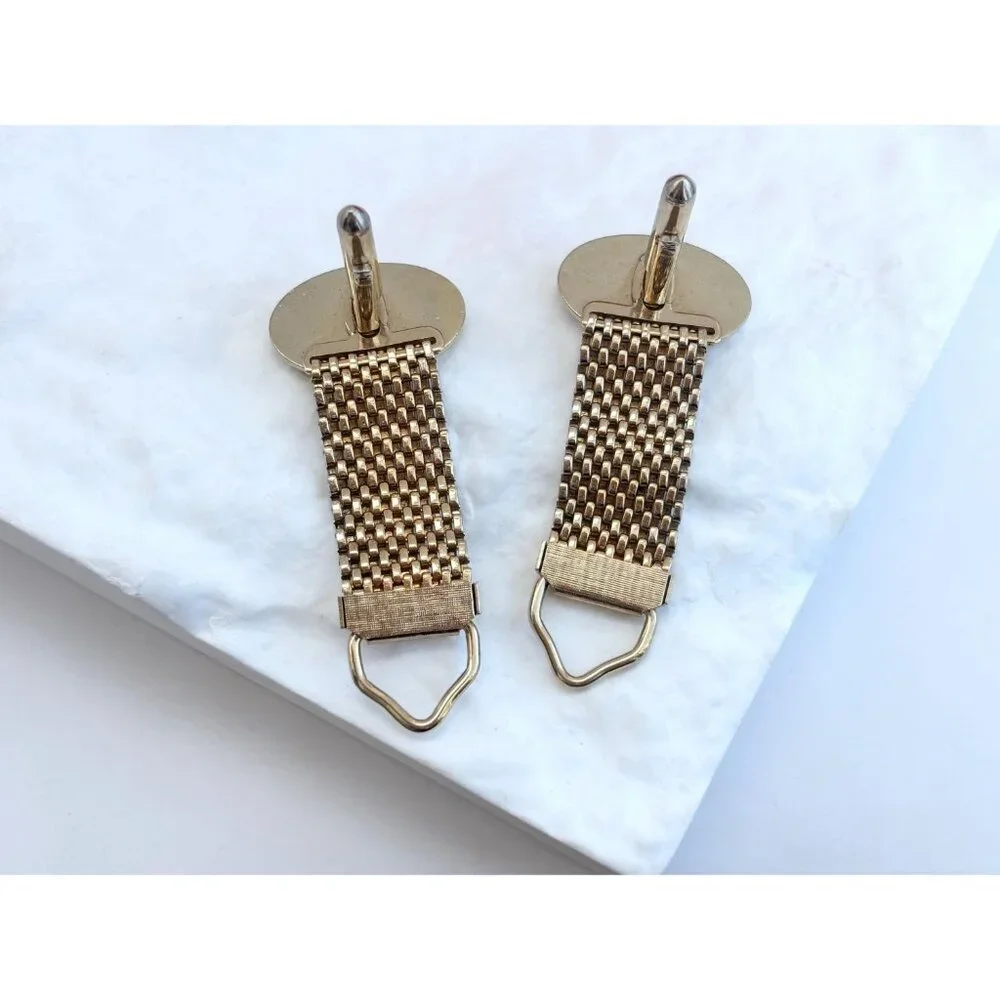 Textured Midcentury Style Oval Retro Gold Toned Round Vintage Cuff Links
